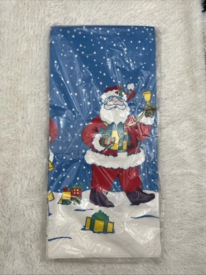 Mantel de fiesta vintage de Navidad azul PAPEL 54"x 102" Papá Noel Regalos Juguete Foto 1 de 4