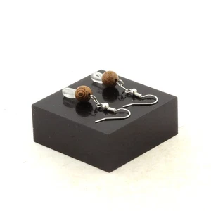 Boucles D'oreilles 2 Perles Topaze du Brésil + bois 8 mm en acier Fabriqué en F - Foto 1 di 2