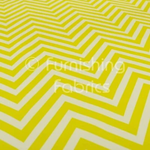 Fire Treated Yellow White Chevron Print Velour Velvet Upholstery Curtain Fabric - Picture 1 of 5