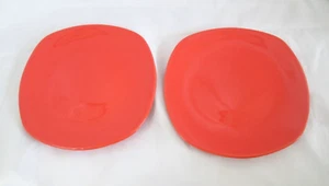 Crate & Barrel Orange (persimmon) Quattro set of 2 sq dessert-salad plates.  HTF - Picture 1 of 4