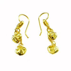 10 PAIRS EARINGS GOLD PLATED HOOK 2 HEART CUTTING GLITTER ORIENTAL SPARKLE THAI - Picture 1 of 2