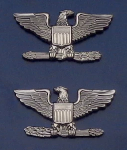 COL Colonel Eagle Birds LARGE Silver Pair Collar Pins CLUTCH BACK police sheriff - Picture 1 of 2