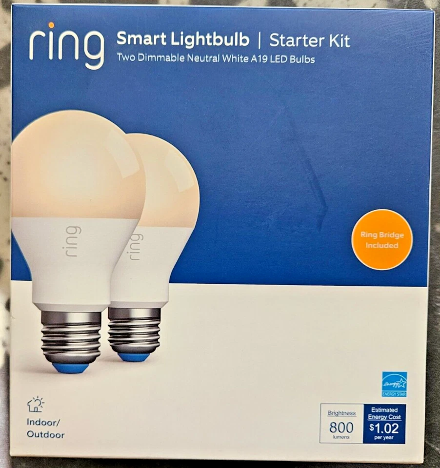 Anillo 60 vatios equivalente A19 bombilla inteligente LED con puente paquete de 2 Foto 1 de 3