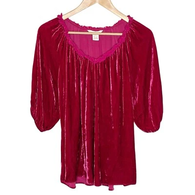 Sundance бархата шелк Puff коротким рукавом Топ розовый женщин маленький богемное Regencycore - Изображение 1 из 4