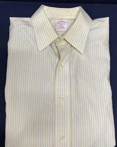 Brooks Brothers Cuff Link Sleeve Shirt 16-33 Yellow & Blue Striped Reg Fit 346 - Picture 1 of 6