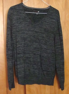 J FERRAR Modern Fit V-Neck Sweater Black & Gray Size L Foto 1 de 3