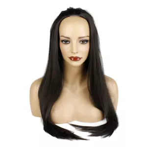 Peluca 3/4 media para damas marrón oscuro recta 25" cabello sintético resistente al calor - Imagen 1 de 6