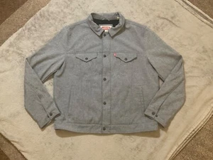 Levis Trucker Jacket LARGE Heather Gray Soft Shell Full Zip Collar Fleece Lined - Picture 1 of 12