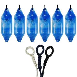 6 x HURRICANE Aurora Boat Fenders: Blue PM03 - FREE SPLICED END 10MM ROPE - Picture 1 of 2