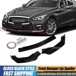 Divisor de labios parachoques delantero negro brillante premium para Infiniti Q50 Base 2014-2017 - Imagen 1 de 10