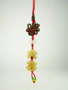 Chinese Natural Variegated Jade Hanging Charm Amulet Feng Shui - 大吉 Luck #615 - Picture 1 of 2