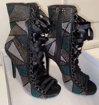RARE Steve Madden Flame Green Multi Heel - 4.5 Inch Heel With Lace Up + Zipper - Image 1 of 4