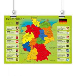 Plakat edukacyjny dla dzieci Niemcy A1 / A2 / A3 mapa Niemiec kraje związkowe