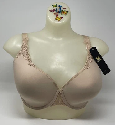 Sutiã Wacoal 36DD novo com etiquetas detalhes de renda com aro alça ajustável bege claro 85514 - Imagem 1 de 4