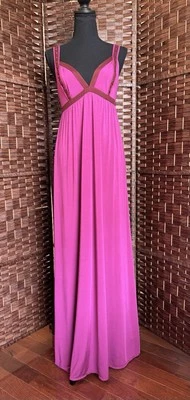 Sz S Marciano Guess Fuchsia Studded V Neck Maxi Dress Gown Slinky Empire Waist - Image 1 of 4