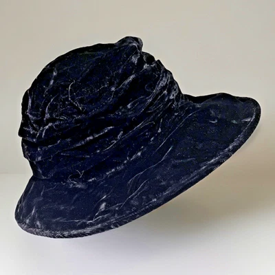 Sombrero cubo de terciopelo negro vintage para mujer talla única cachemira forro satinado caprichoso Foto 1 de 4