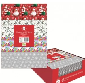 8 Sheets Flat Christmas Gift Wrap Wrapping Paper Assorted Designs - Picture 1 of 1