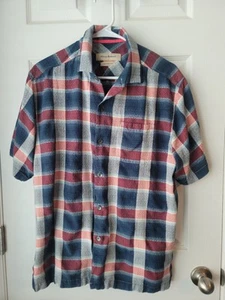Tommy Bahama blau rot kariert 100% Seide mit Tasche Kurzarm Knopfleiste Gr. - Bild 1 von 8