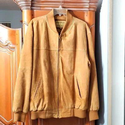 - BOSTO HARBOR OUTDOORWEAR, suede zipper jacket. Buttery soft carmel colo…large - Image 1 of 4