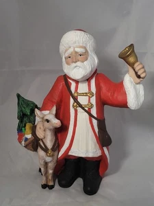 Vintage Santa World Handarbeit Keramik Weihnachtsmann mit Hirsch & Glocke 10" Old World Santa - Bild 1 von 9