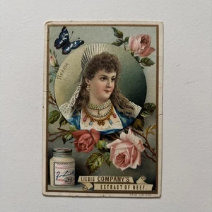 Liebig -1892 POLLO alla griglia ricetta lingua inglese Russia carta di bellezza nazionale - Foto 1 di 2