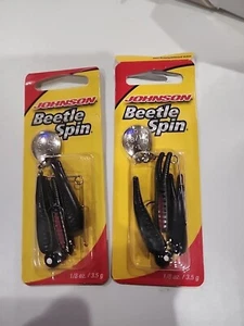 Johnson Beetle Spin Jig 1/8 Oz Blk/ Red Stripe Nickel BSVP1/8-CBS Lot Of 2 - Picture 1 of 2