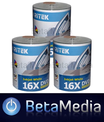 300 x Ritek Blank DVD-R media 16X 4.7GB Full Hub Printable DVD -R Discs - Image 1 of 3