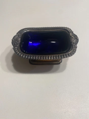 Sheffield reproduction on Copper  Silver 1780 Open Salt Cobalt glass liner Cover