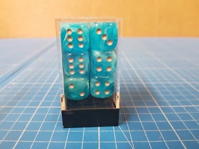 Chessex Luminary Sky/Silver GITD 16mm D6 Dice Block (12 ) CHX27766