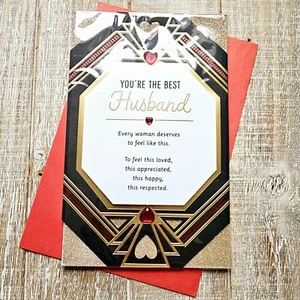 Valentine's Day Card 6x8 For Husband Red Jewel Black Gold American Greetings - Picture 1 of 9