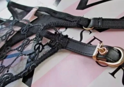 全新 30$ VS Victoria's Secret 黑色人造皮革透明厚颜无耻内裤 XL 码 — 第 1/3 张图片