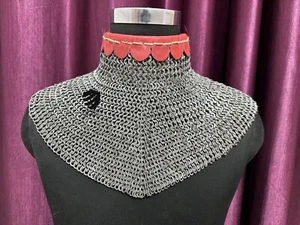 Medieval Chainmail Collar 6 mm Flat Ring Riveted Chainmail Gorget Christmas Gift - Picture 1 of 10