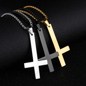 Halskette Anhänger Umgedreht Kreuz Edelstahl 55cm Kette Silber Schwarz Gold - Bild 1 von 9