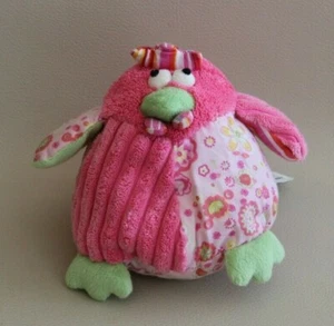 Peluche Doudou rond poule coq rose vert fleurs Cocktail Scandinave - 15 cm - Picture 1 of 2
