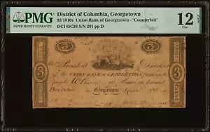DC $3  Union Bank of GEORGETOWN  Dec 1818  PMG Fine 12  Haxby  DC-145 C26 - Picture 1 of 4