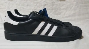Men's Adidas Superstar II Classic Sneakers New Black White Shoes Sz 18 Shell Toe - Picture 1 of 5