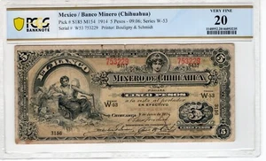 Mexico 1914 5 Pesos Certified PCGS Banknote VF 20 Pick S185 M154 - Picture 1 of 2