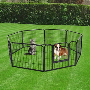 24" Heavy Duty Metal Dog Cat Exercise Fence Playpen Kennel 8 Panel Safe For Pet - Picture 1 of 12