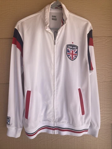 VTG Gol England Soccer Team Red & White Striped Zippered Jacket Large Cover