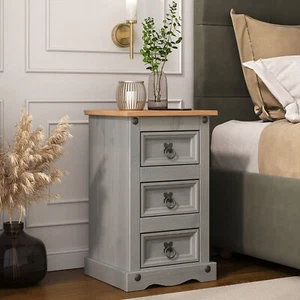 Bedside Cabinet Grey Corona 3 Drawer Side Table Bedroom Drawers Chest Nightstand - Picture 1 of 6