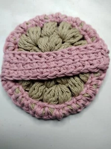 SET OF 2 FACIAL BODY SCRUBBIES WITH HANDLES CROCHETED HANDMADE MAKEUP REMOVER - Picture 1 of 2