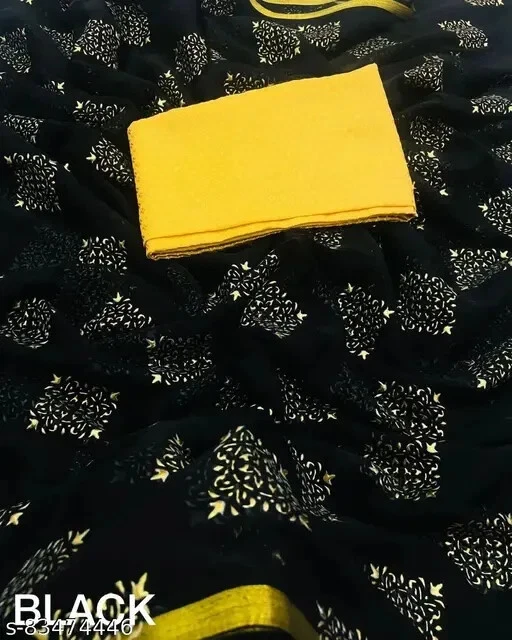 Women's Poly Chiffon Lace border Saree With Blouse - Image 1 of 1