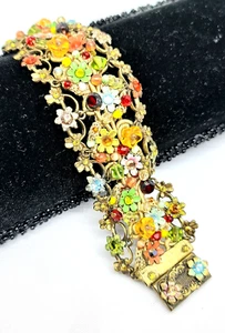Lovely Michal Negrin Fabric and metal Bracelet Crystal Flowers Unique. - Picture 1 of 12