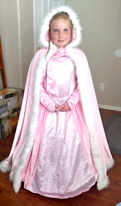 Deluxe Princess Costume w/ Pink Velvet Hooded Cape Hoop Dress Sz 10/12