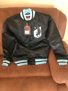 Minnesota United Fc Mls Mitchell And Ness Soccer Satin Black Jacket NWT Size M - Picture 1 of 12