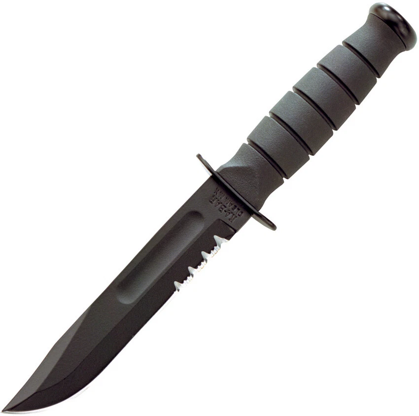 Cuchillo fijo Ka-Bar corto dentado 1095 acero al carbono negro con funda 1257 Foto 1 de 1