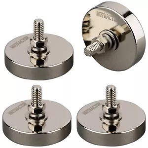 4PC Strong Neodymium Round Pot Magnet /4''-20 Male Threaded Stud D42mm Mounting - Picture 1 of 6