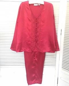 Victorias Secret Gold Label Satin Red Pajama Set Size Medium Top Pant Vintage - Picture 1 of 7