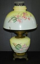 Antique Vintage Handpainted Floral Shade Hurricane Oil Lamp Climax Burner
