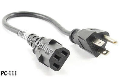 1ft. Short 3-Conductor PC Power Cord/Cable, 18WAG C13/5-15P, CablesOnline PC-111 - Image 1 of 3